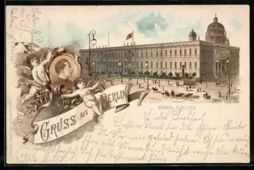 Lithographie Berlin, Blick auf das Kgl. Schloss
