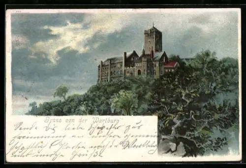 Lithographie Gesamtansicht der Wartburg