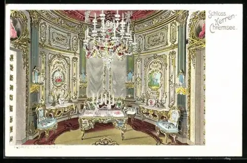 Lithographie Herrenchiemsee, Porzellanzimmer im Schloss