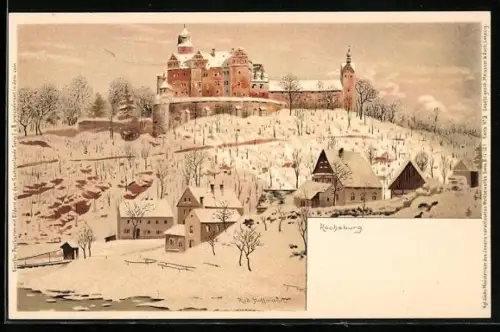 Künstler-AK Meissner & Buch (M&B) Nr. 3: Rochsburg, Ort und Schloss im Winter