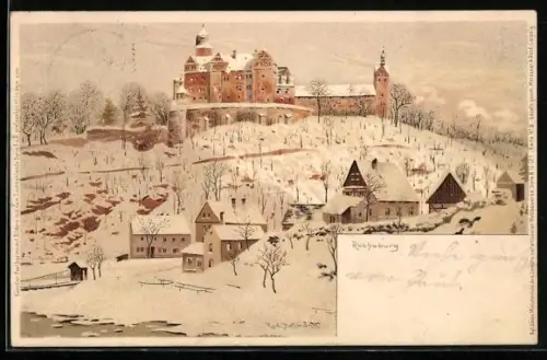 Künstler-AK Meissner & Buch (M&B) Nr. 3: Rochsburg, Ort und Schloss im Winter