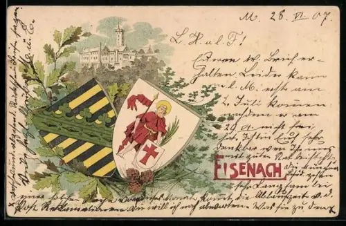 Lithographie Eisenach, Wappen, Wartburg