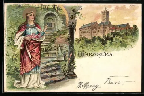 Lithographie Eisenach, Heilige Elisabeth, Wartburg