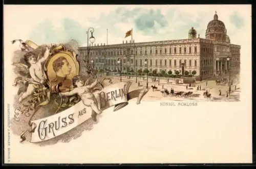 Lithographie Berlin, Blick auf das Kgl. Schloss