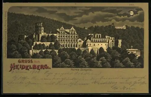 Mondschein-Lithographie Heidelberg, Altes Schloss