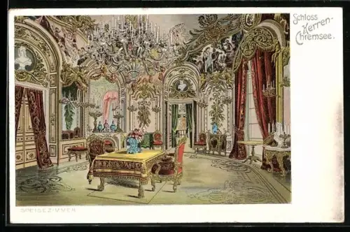 Lithographie Herrenchiemsee, Schloss, Speisezimmer