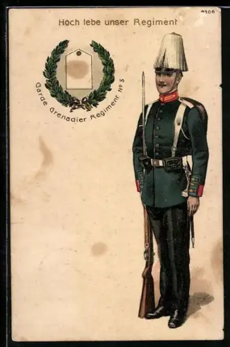 AK 3. Garde-Regiment zu Fuss, Garde-Grenadier in Uniform mit Paradebusch, Am Kupfergraben
