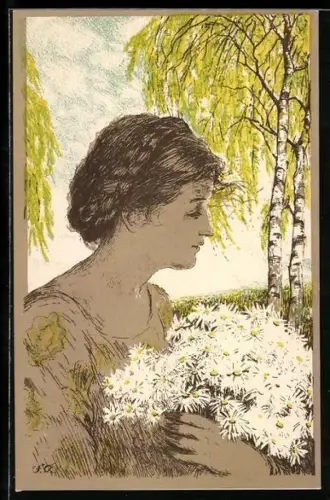 Künstler-AK Naumburg /Saale, Margaretentag 1911, Frau mit Blumenstrauss