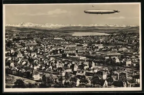 AK Zürich, Graf Zeppelin über der Stadt