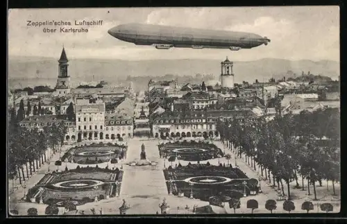 AK Karlsruhe, Zeppelin über der Stadt