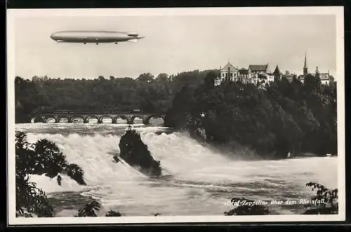 AK Schaffhausen, Graf Zeppelin D-LZ127 über dem Rheinfall