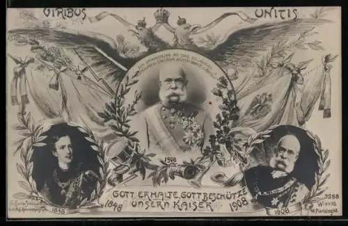 AK Gott erhalte, Gott beschütze unsern Kaiser, 1848 - 1908, Kaiser Franz Josef I. von Österreich