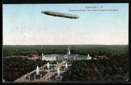AK Karlsruhe, Zeppelin über dem Schloss