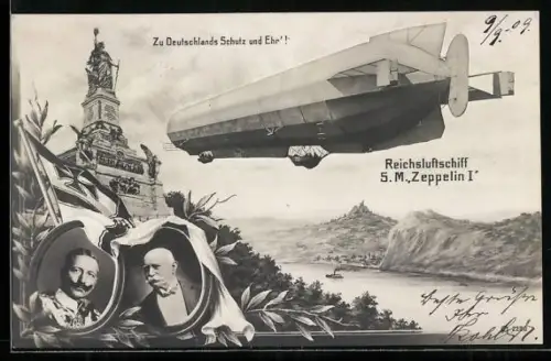 AK Reichsluftschiff SM Zeppelin I., Graf Zeppelin und Kaiser Wilhelm II.
