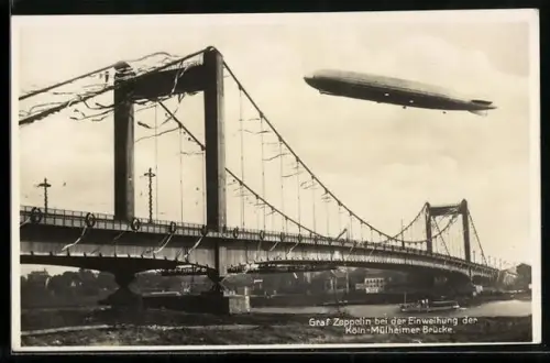AK Graf Zeppelin bei der Einweihung der Köln-Mülheimer Brücke