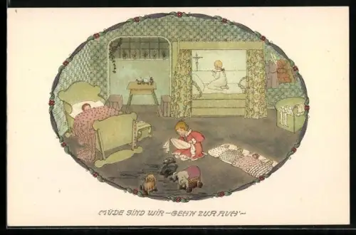 Künstler-AK Mela Köhler: Müde sind wir - geh`n zur Ruh`, Kinderzimmer