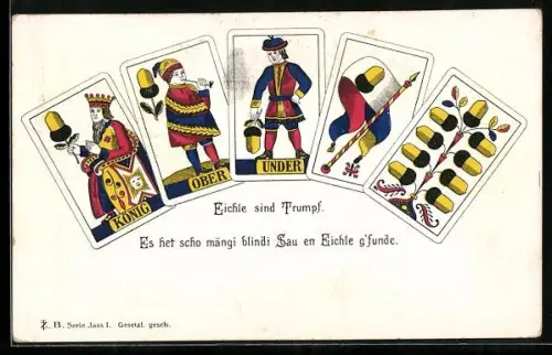 AK Kartenspiel, Eichle sind Trumpf, König, Ober & Under