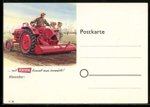 AK Reklame für Traktor der Firma Fahr