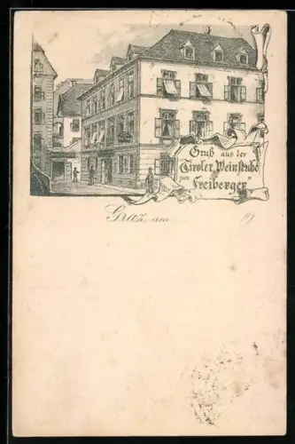 Lithographie Graz, Gasthaus Tiroler Weinstube zum Freiberger