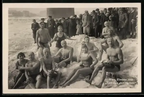 AK Wien, Eisstoss 1929, Verkühle dich täglich, Eisbaden