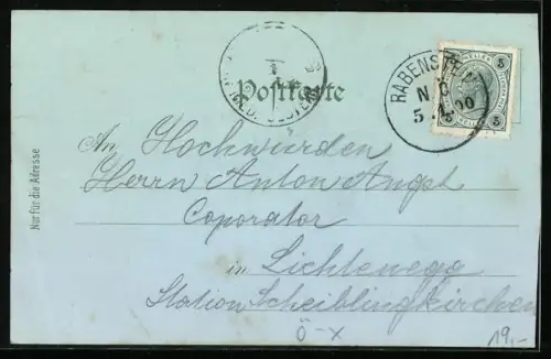 Mondschein-Lithographie Rabenstein a. d. Pielachthalbahn, Ruine Rabenstein, Ortsansicht