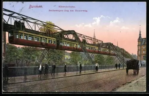 AK Barmen, Schwebebahn der Barmen-Elberfeld Linie am Neuenweg