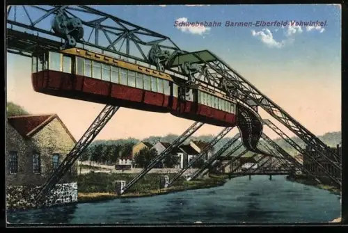 AK Wuppertal, Barmen-Elberfeld-Vohwinkel, auf dem Fluss unter der Schwebebahn