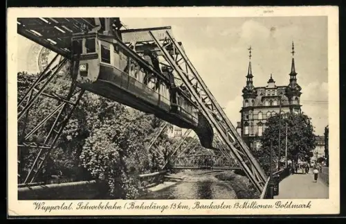 AK Wuppertal, Strassenpartie mit Schwebebahn