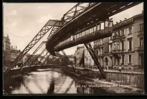 AK Barmen, Schwebebahn, Seitenansicht an der Wertherbrücke