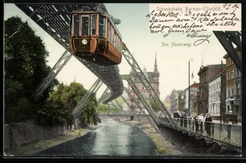 AK Barmen-Elberfeld, Am Neuenweg mit Schwebebahn
