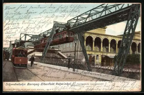 AK Barmen-Elberfeld-Vohwinkel, Schwebebahn an der Haltestelle Landgericht