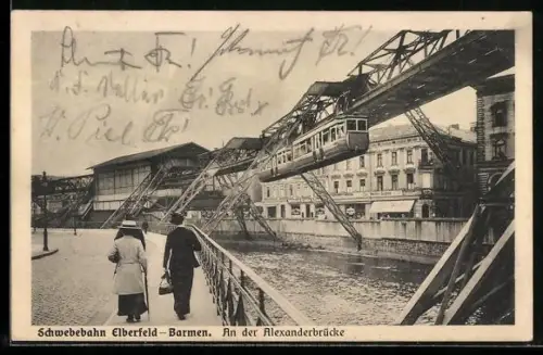 AK Elberfeld-Barmen, Schwebebahn an der Alexanderbrücke