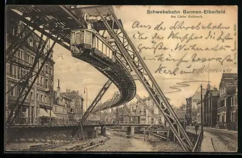 AK Barmen-Elberfeld, Schwebebahn am Clefer Bollwerk
