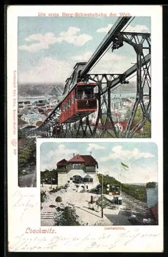 AK Dresden-Loschwitz, erste Bergschwebebahn der Welt, Restaurant Loschwitz-Höhe