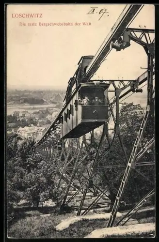 AK Dresden, Loschwitz, Fahrt der Bergschwebebahn