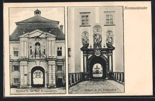 AK Kremsmünster, Einfahrt in das Stift, Eingang in den Prälatenhof