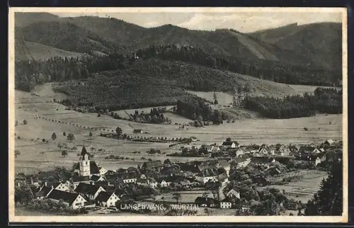 AK Langenwang /Mürztal, Panorama mit Kirche und Bergen