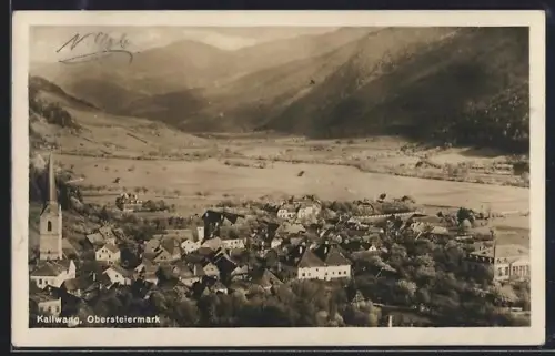 AK Kallwang /Obersteiermark, Dorfpanorama mit Kirche und Tal