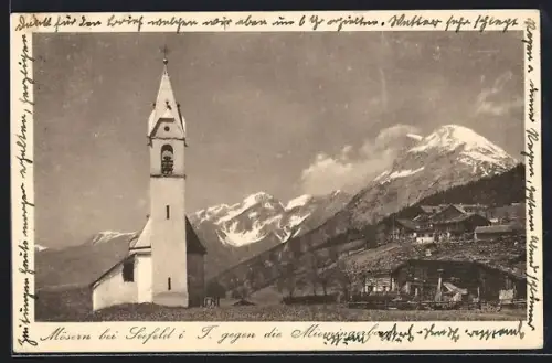AK Mösern bei Seefeld, Kirche vor Mieminger Bergpanorama