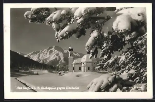 AK Seefeld i. T., Seekapelle mit Bergpanorama