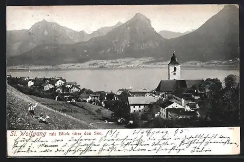 AK St. Wolfgang, Kirche mit Blick über den See