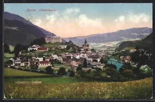 AK Murau /Steiermark, Panorama mit Schloss und Kirche