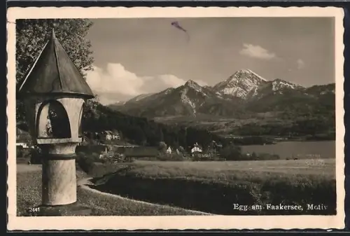 AK Egg am Faakersee, Bildstock, See und Bergpanorama