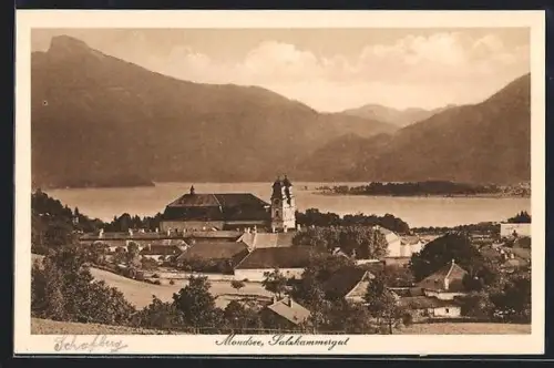 AK Mondsee /Salzkammergut, Teilansicht mit Kirche und See