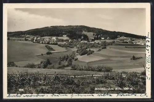 AK Mönichkirchen /N. Ö., Panorama mit Ort und Feldern