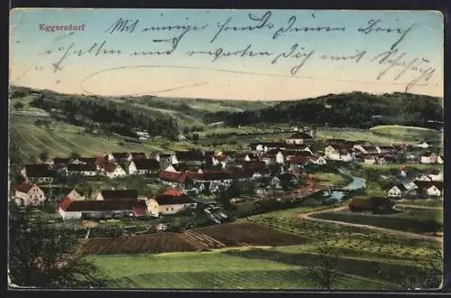 AK Eggersdorf /Stmk., Panorama mit Ort, Bach und Feldern