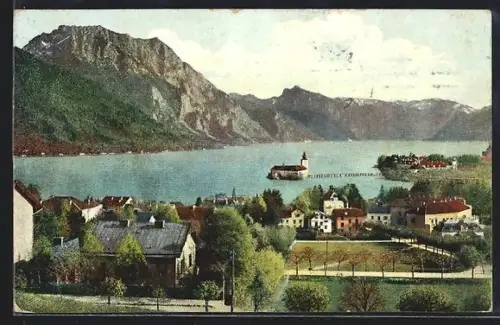 AK Gmunden /Salzkammergut, Schloss Ort und Traunstein