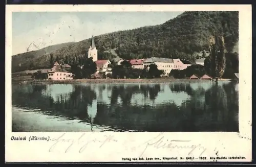 AK Ossiach /Kärnten, Panorama mit See und Kirche