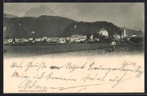 AK Golling, Panorama mit Schloss und Kirche