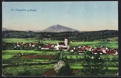 AK St. Ruprecht a. Raab, Panorama mit Kirche und Dorf